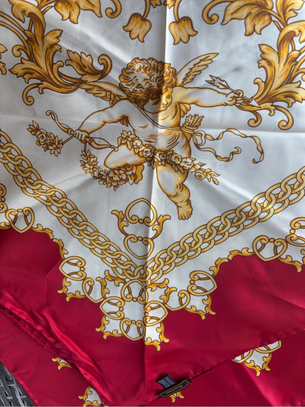 Oxford Clothes Luxury Cherub Print Silk Scarf in White and Red